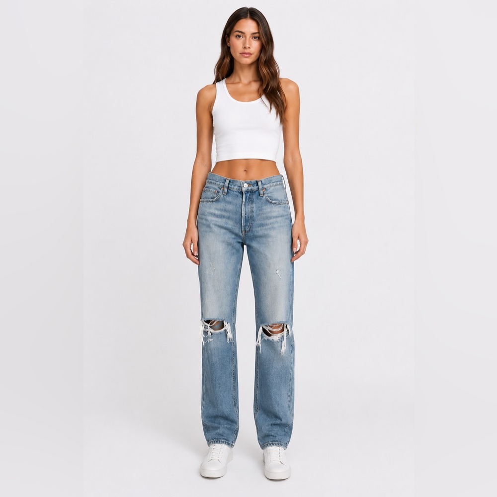 AGOLDE Woman's Mid-Rise‎ Straight Jeans - Distressed/Ripped Sz 27